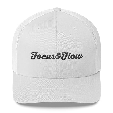 Focus & Flow Signature Black Graphic Retro Trucker Cap