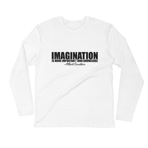 Imagination is More Important than Knowledge Black Graphic Long Sleeve Fitted Crew