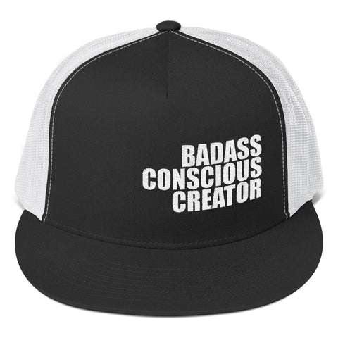 Badass Conscious Creator White Graphic Trucker Cap