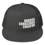 Badass Conscious Creator White Graphic Trucker Cap